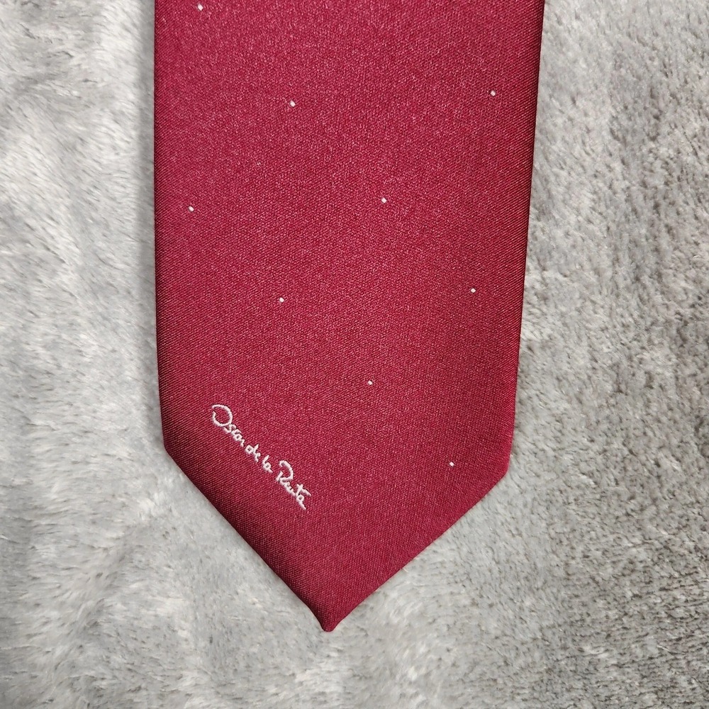 VTG Oscar De La Renta Mens Neck Tie Red Silver Patterned 56x3" Short Narrow - Picture 2 of 8